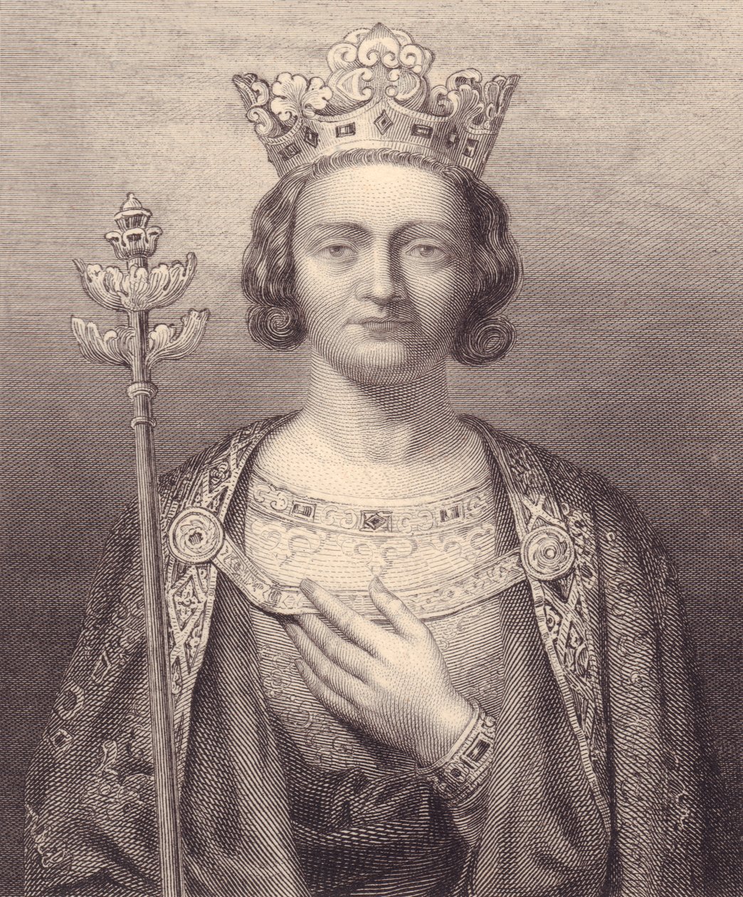 Muotokuva Ranskan kuninkaasta Philip V, pitkä (1293-1322), kaiverrus, 9x7 cm, Galerie Historique de Versailles, Histoire de France, Charles Gavard Publisher, Pariisi, noin 1840 tekijältä J.B. and Brown J. Rowbotham