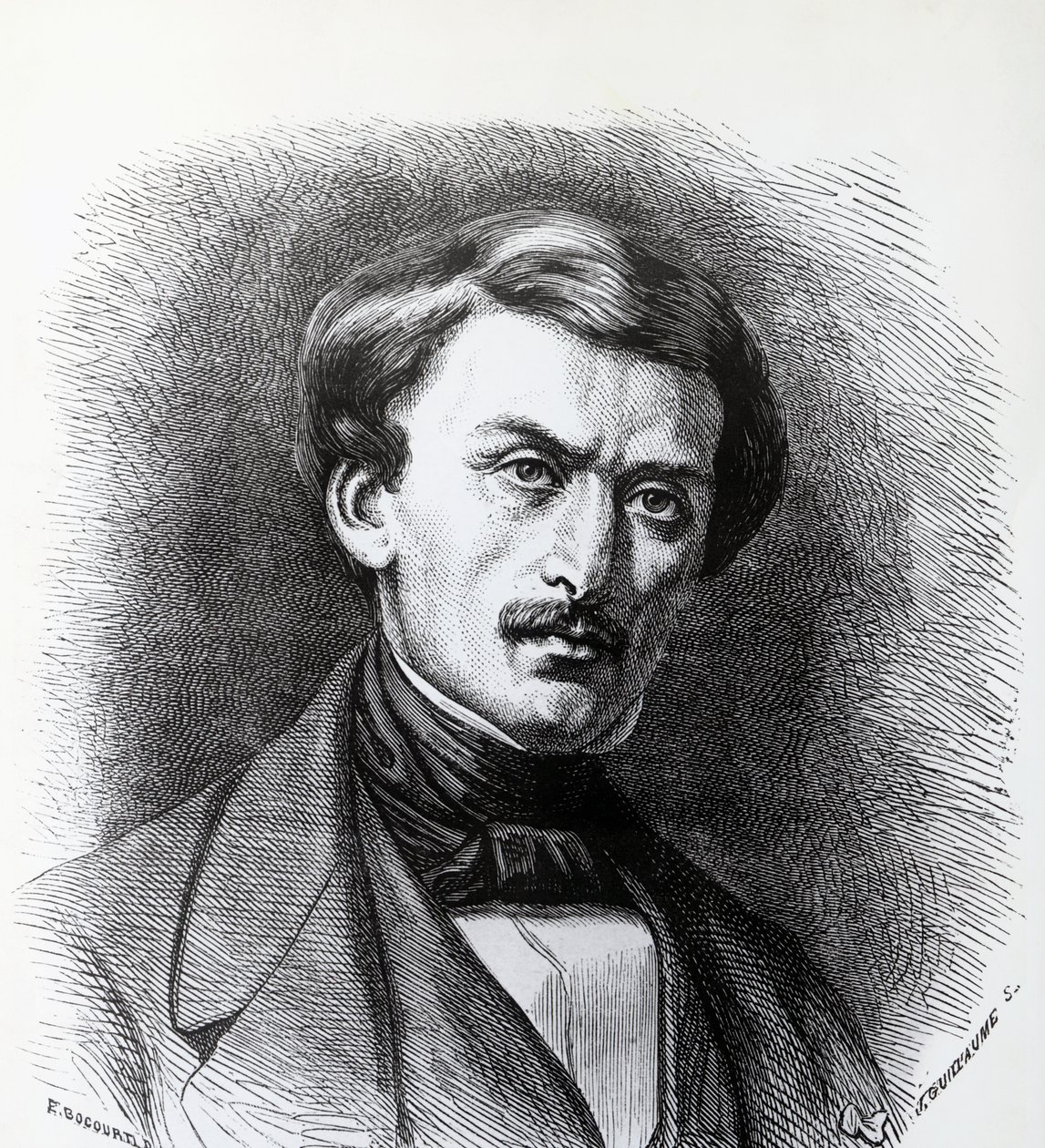 Muotokuva Paul-Emile Bottasta (1802-1870), italialaissyntyinen ranskalainen arkeologi, kaiverrus Ranska tekijältä J.B. and Brown J. Rowbotham