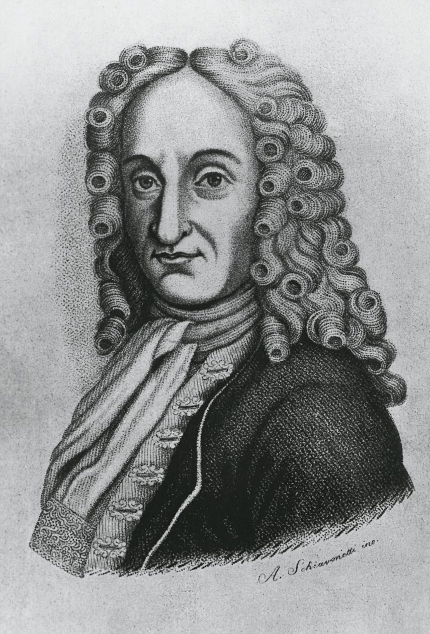 Pietro Antonio Michelottin (1673-1740), italialaisen lääkärin ja iatromatemaatikon muotokuva, Schiavonettin kaiverrus tekijältä J.B. and Brown J. Rowbotham