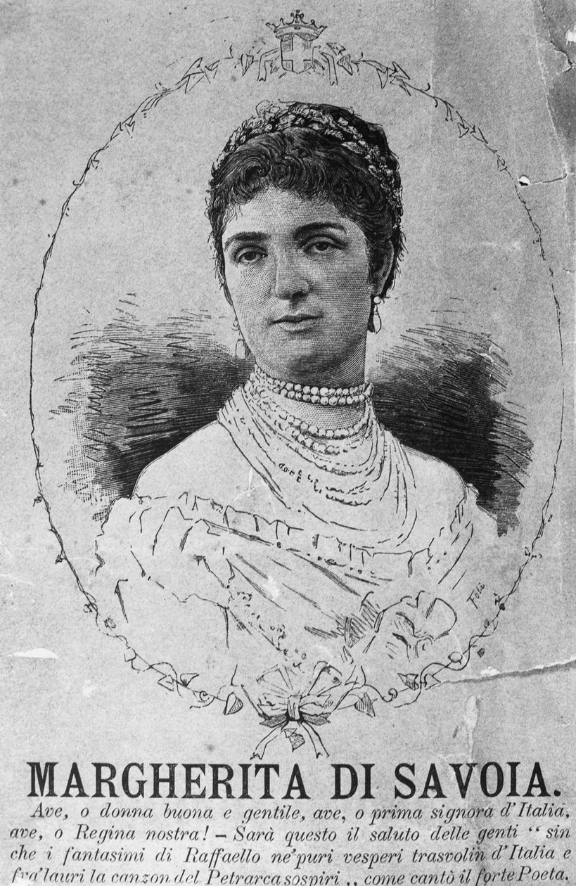 Muotokuva Savoian prinsessa Margheritasta (1851-1926), Italian kuningaskunnan kuningatar puolisosta avioliitossa Umberto I:n kanssa tekijältä J.B. and Brown J. Rowbotham