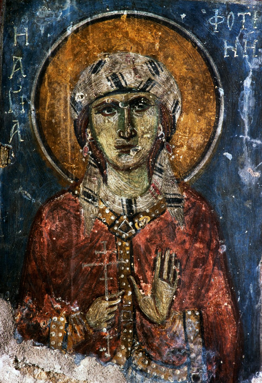 Pyhä, fresko bysanttilaisessa Agios Georgios Sfakiotis -kirkossa, Diavaide, Kreeta, Kreikka (kuva) tekijältä J.B. and Brown J. Rowbotham