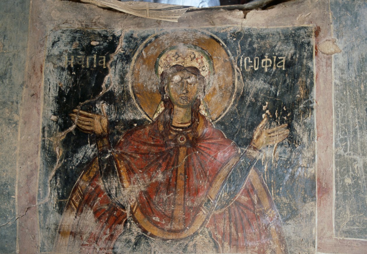 Pyhä, freskoseinät Agios Georgioksen kirkossa, Komitades, Kreeta, Kreikka (kuva) tekijältä J.B. and Brown J. Rowbotham