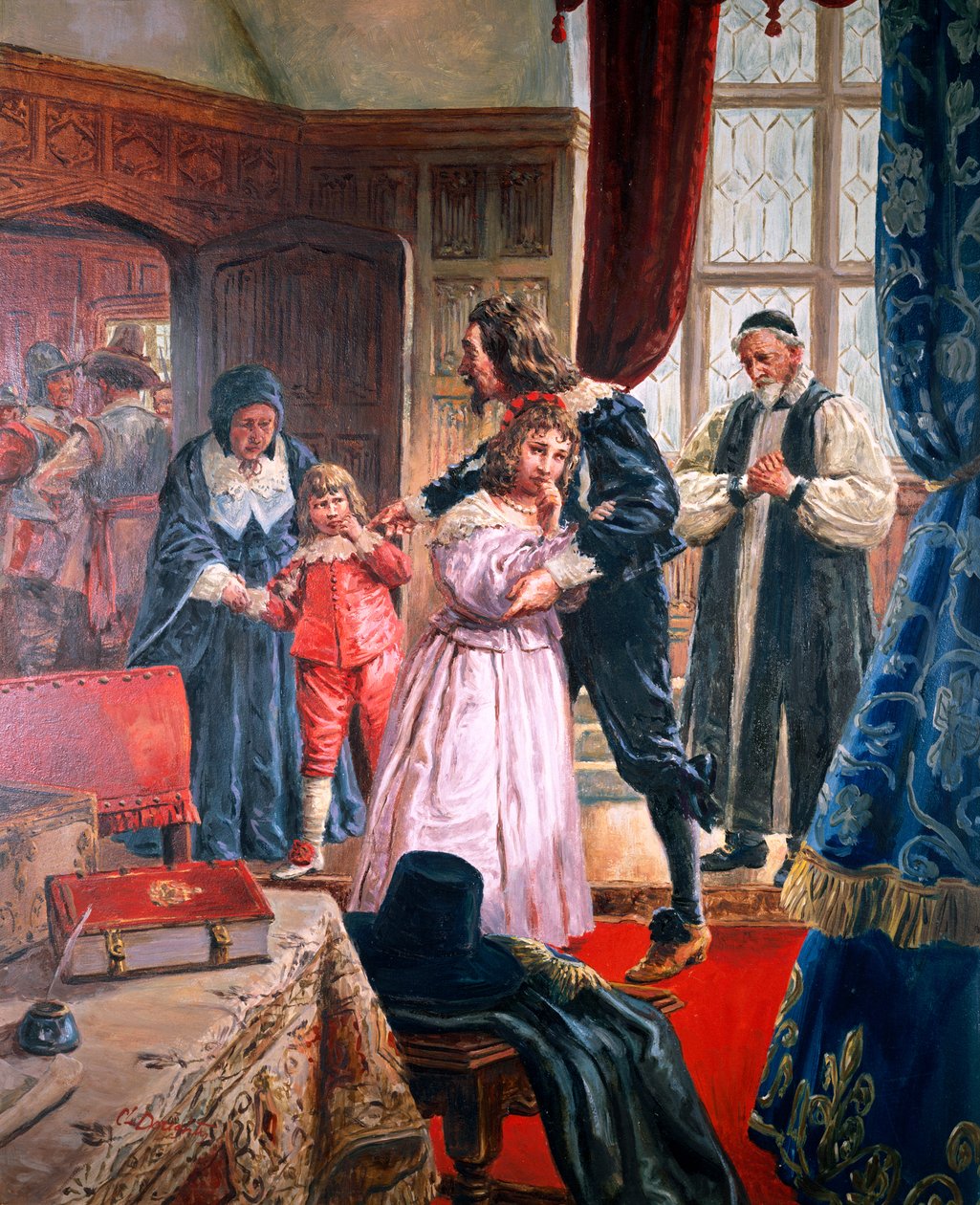 Kaarle I - (1600-49) Marttyyrikuningas hyvästelee lapsensa (guassi paperille) tekijältä C.L. Doughty