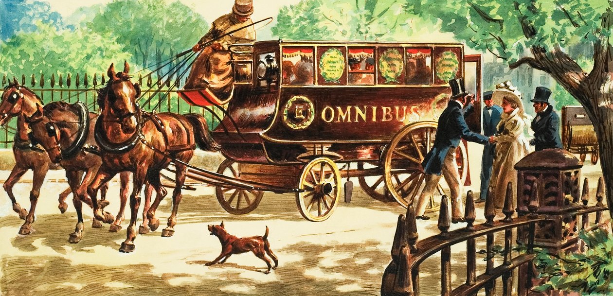 Lontoon ensimmäiset hevosvetoiset linja-autot tekijältä C.L. Doughty