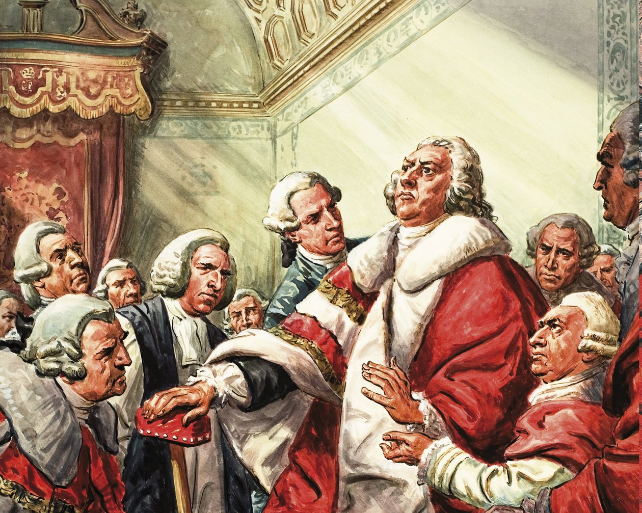 William Pitt pitää viimeisen puheensa parlamentissa vuonna 1778. tekijältä C.L. Doughty