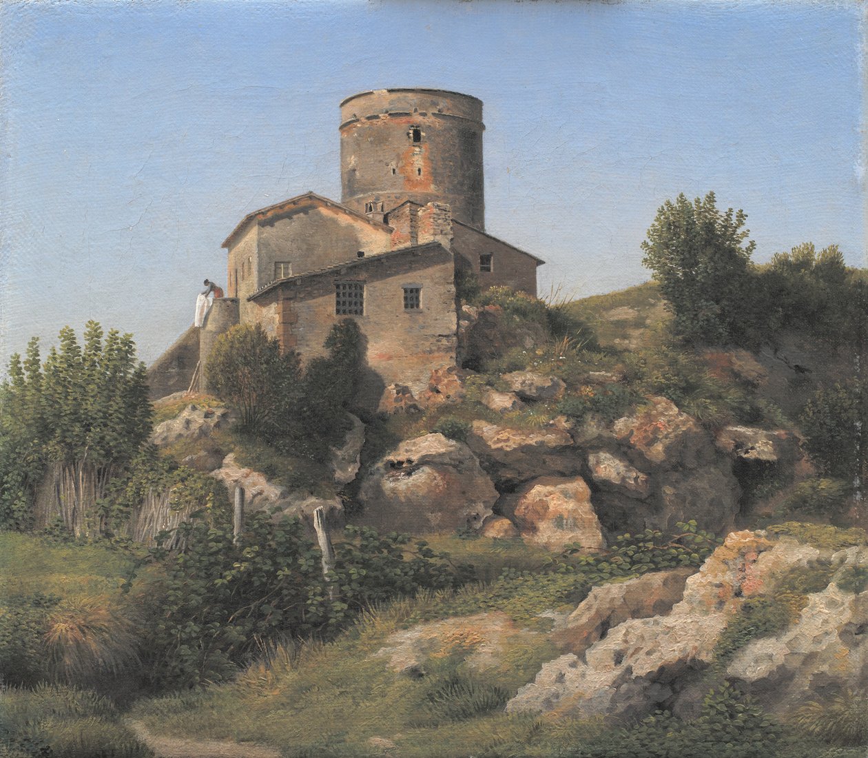 Rakennus lähellä Tor di Quintoa Rooman ulkopuolella tekijältä Christoffer Wilhelm Eckersberg