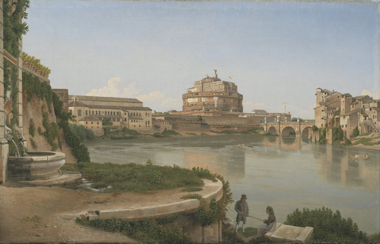 Näkymä Tiberin yli Trasteveresta kohti Castel S. Angeloa tekijältä Christoffer Wilhelm Eckersberg