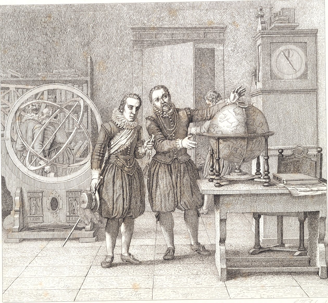 Christian IV vierailee Tycho Brahen luona Uranienborgissa tekijältä Christoffer Wilhelm Eckersberg