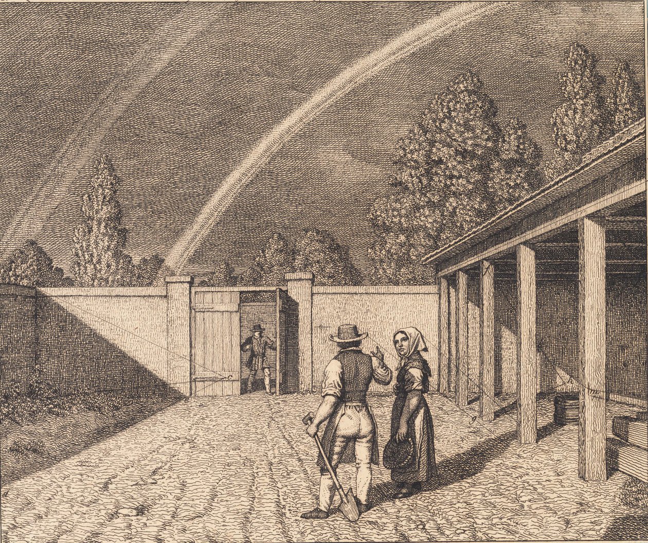 Kaksinkertainen sateenkaari. Kuva "Lineaarinen perspektiivi", levy V tekijältä Christoffer Wilhelm Eckersberg