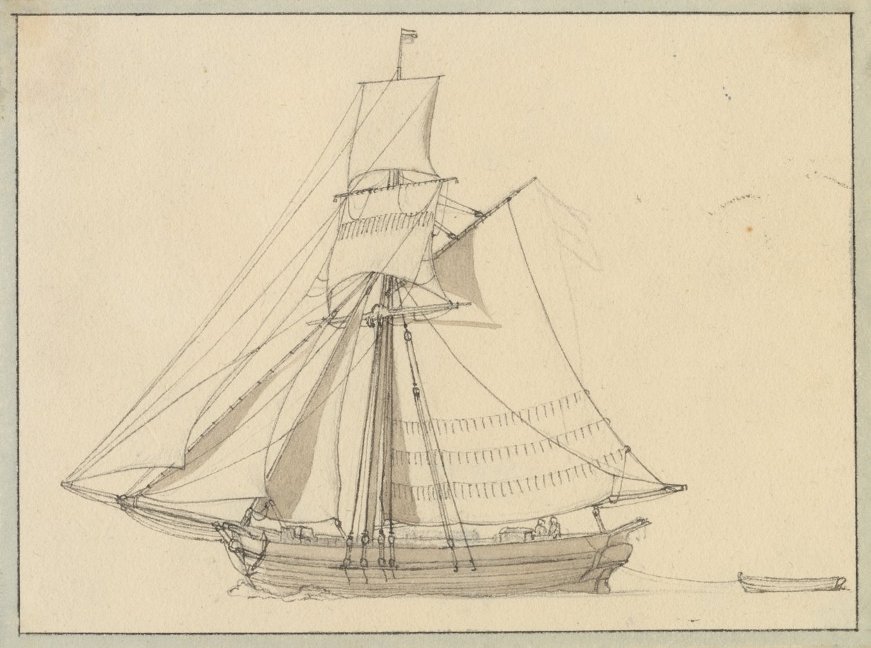 Slooppi purjeiden alla. tekijältä Christoffer Wilhelm Eckersberg