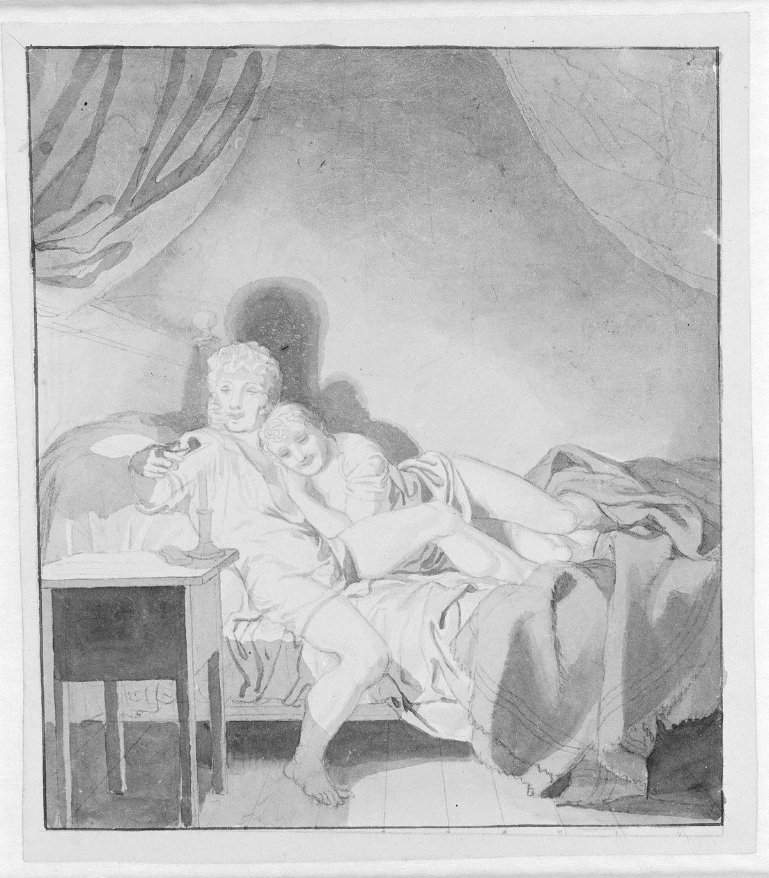 Söpö pariskunta sängyssä tekijältä Christoffer Wilhelm Eckersberg