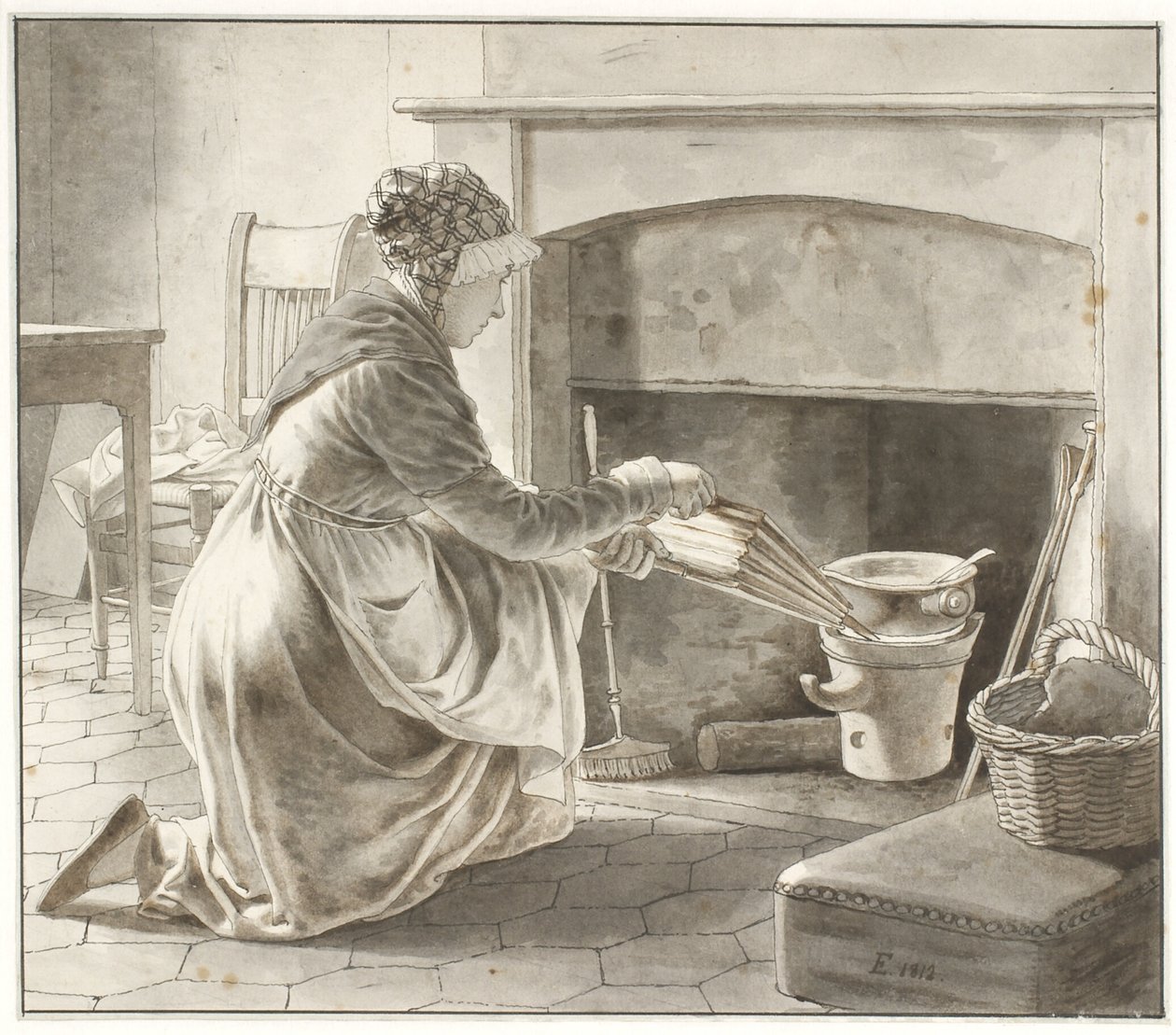 Ruokaa Valmistetaan. Eckersbergin emäntä Pariisissa (?) tekijältä Christoffer Wilhelm Eckersberg