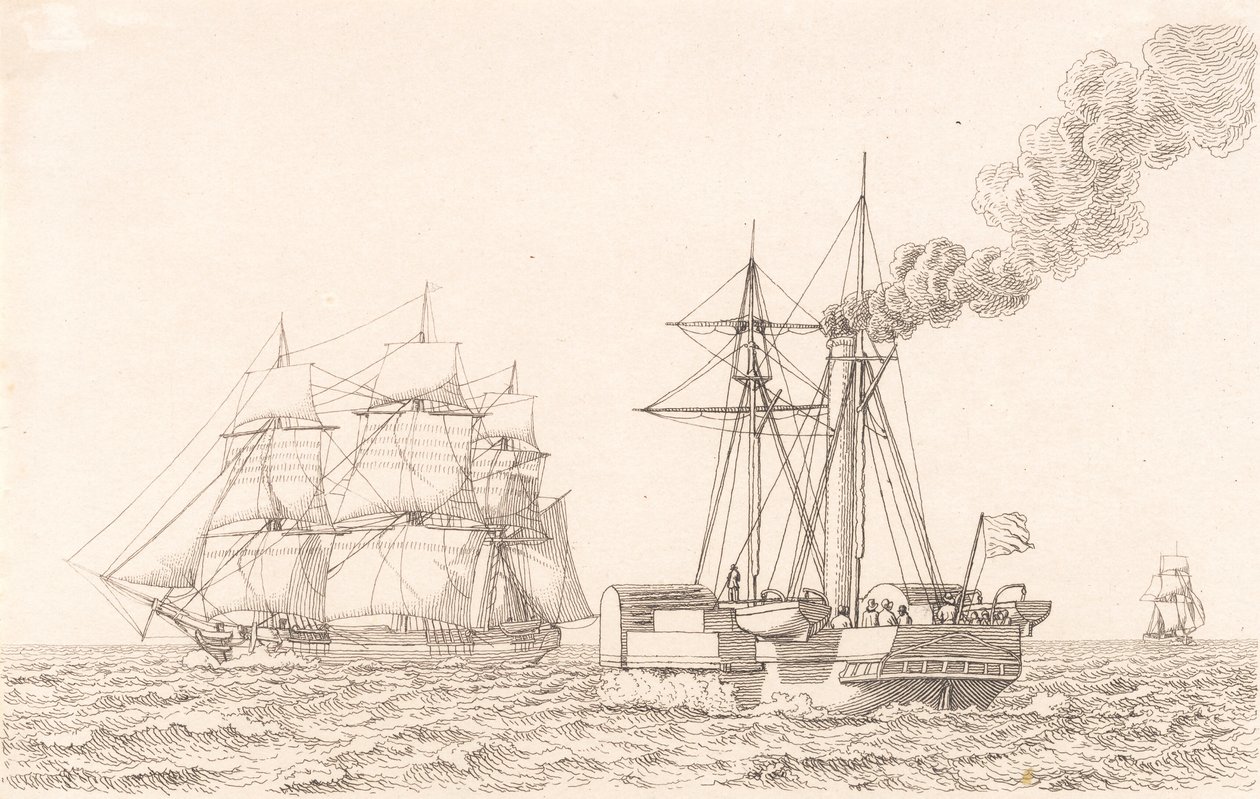 Höyrylaiva ja purjelaiva tekijältä Christoffer Wilhelm Eckersberg