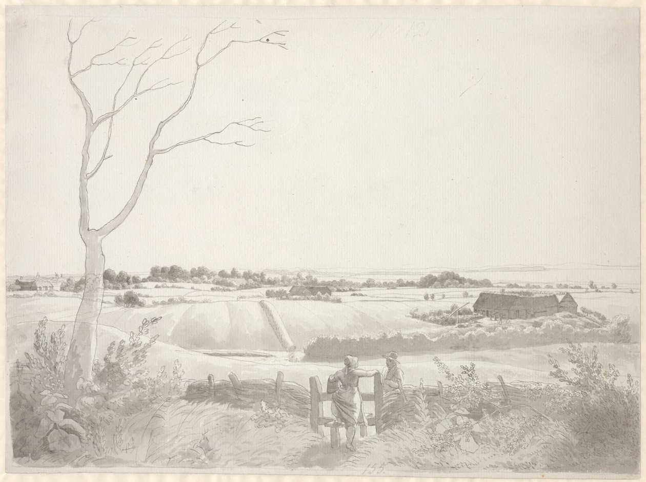 Maisema talonpojan kanssa kiven äärellä tekijältä Christoffer Wilhelm Eckersberg