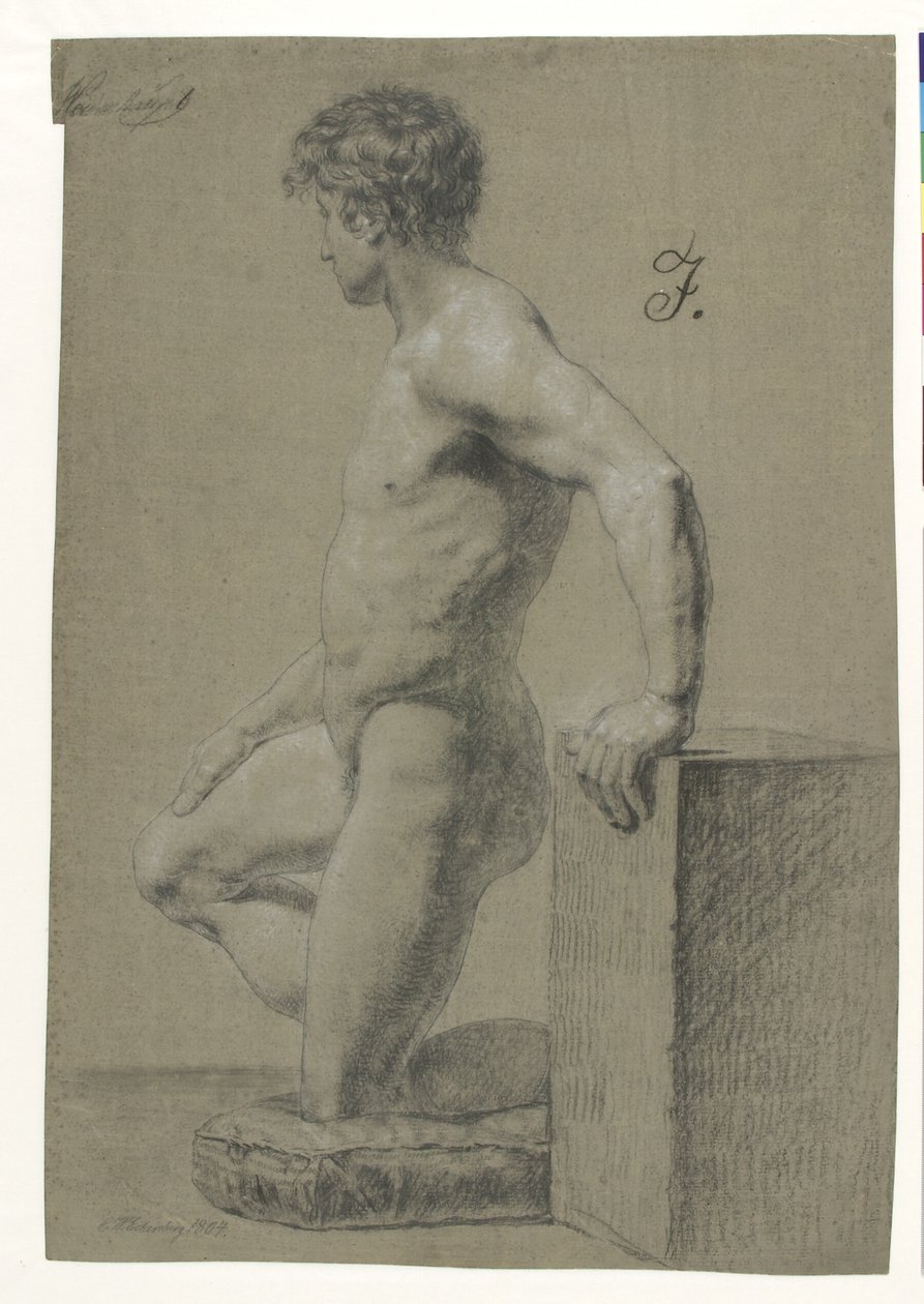 Miesten polvistuva mallifiguuri, profiili vasen tekijältä Christoffer Wilhelm Eckersberg