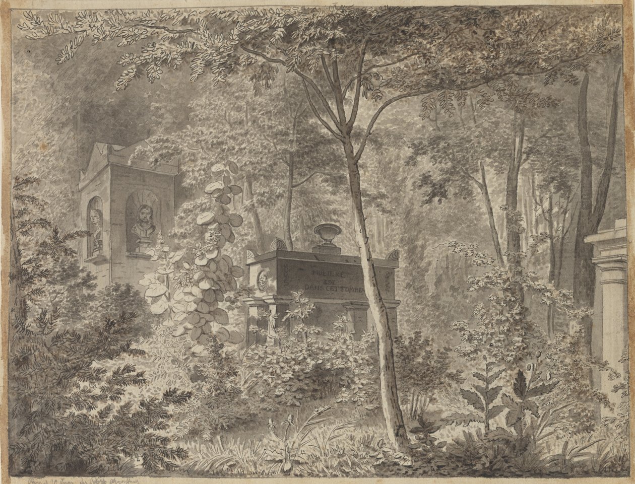 Molieren hauta Jardin Elysée des Petits Augustinsissa, Pariisissa 10. kesäkuuta (1811) tekijältä Christoffer Wilhelm Eckersberg