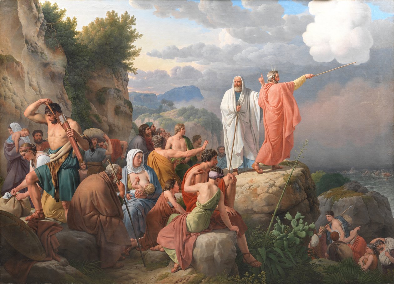 Mooses saa Punaisenmeren palaamaan ja faraon armeija tulvii tekijältä Christoffer Wilhelm Eckersberg