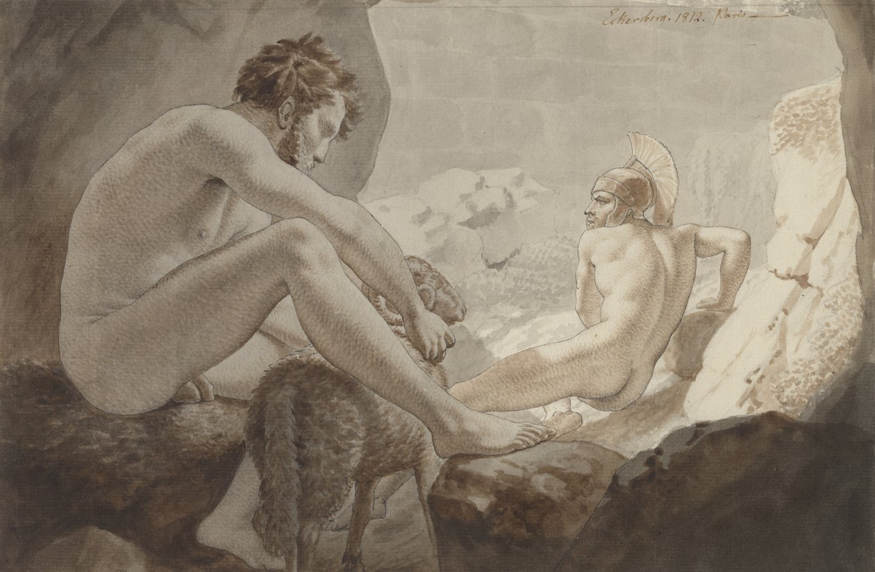 Odysseus pakenee Polyphemuksesta tekijältä Christoffer Wilhelm Eckersberg