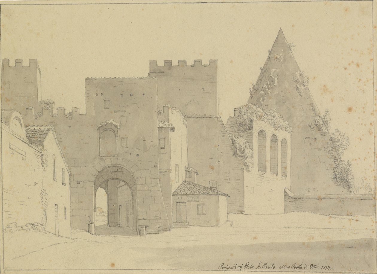 Porta S.Paolon ja Piramide di Caio Cestion näköala kaupungin puolelta katsottuna, Rooma. tekijältä Christoffer Wilhelm Eckersberg