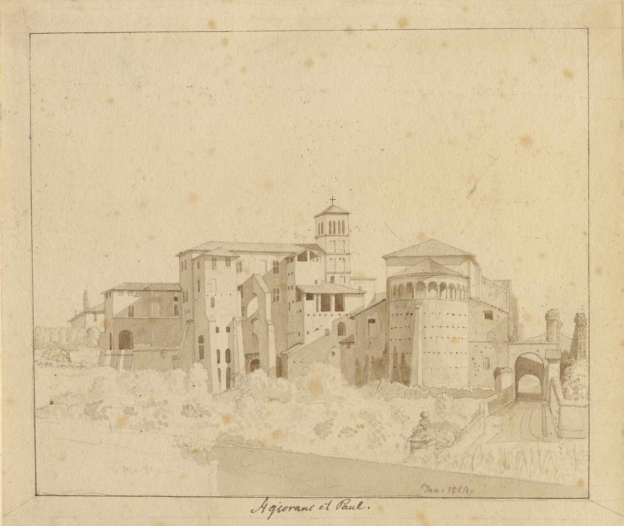 SS. Giovanni e Paolo sijaitsee Piazza S. Gregorion välissä, Rooma tekijältä Christoffer Wilhelm Eckersberg
