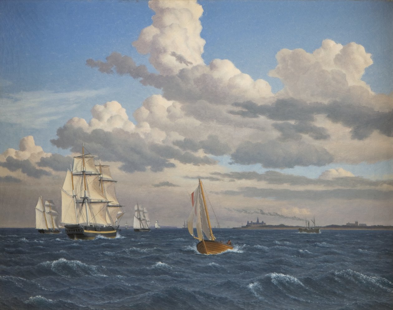 Laivat Soundissa Kronborgin linnan pohjoispuolella, Elsinore tekijältä Christoffer Wilhelm Eckersberg