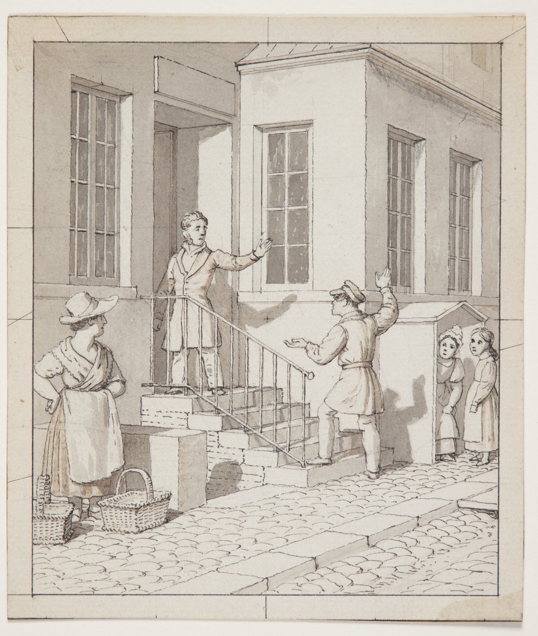 Väittely kadun portailla. Esiselvitys "Lineaarinen perspektiivi sovellettu maalaustaiteen", levy VII, 2 tekijältä Christoffer Wilhelm Eckersberg