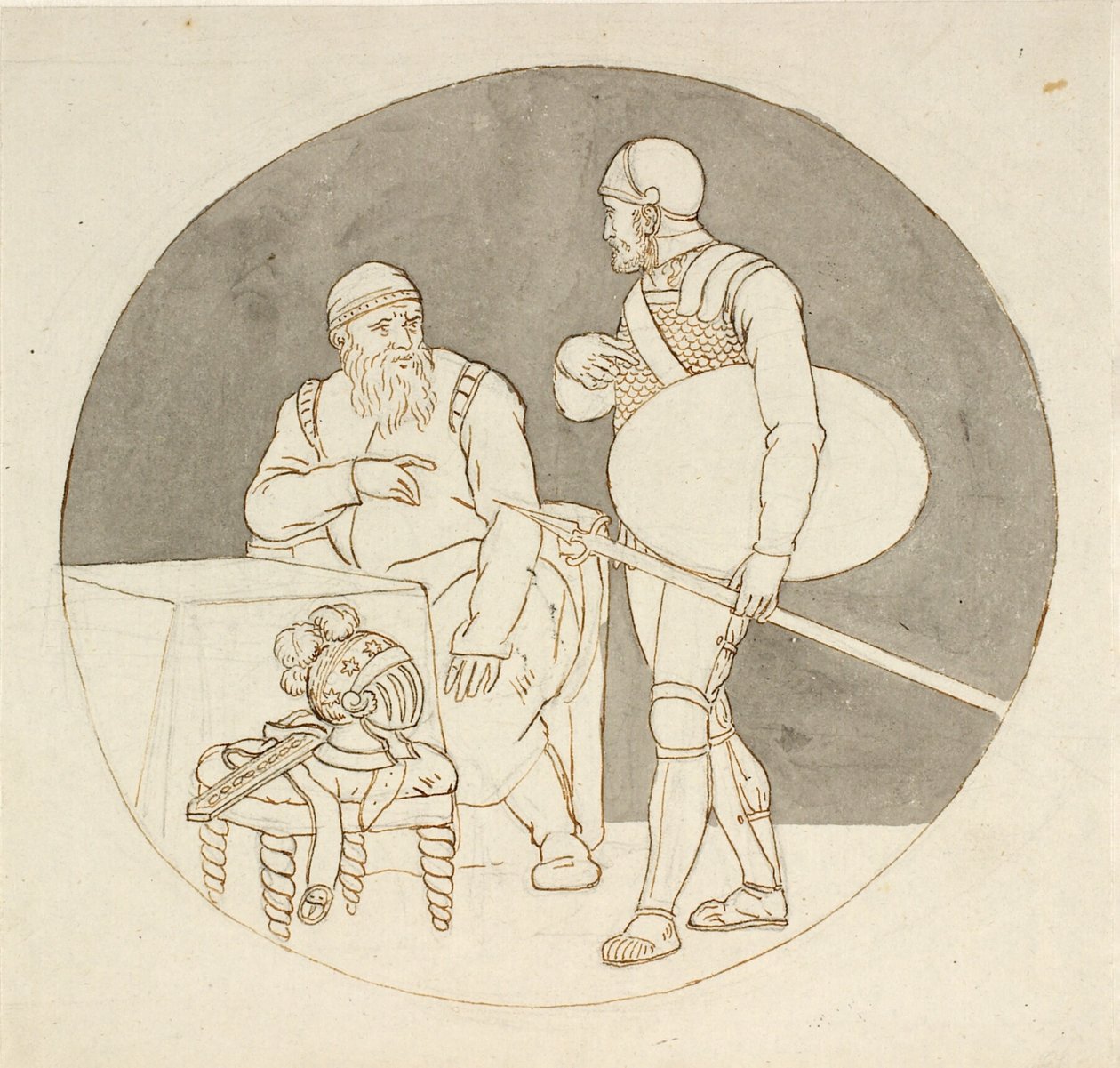 Kaksi soturia, toinen seisomassa, toinen istumassa tekijältä Christoffer Wilhelm Eckersberg