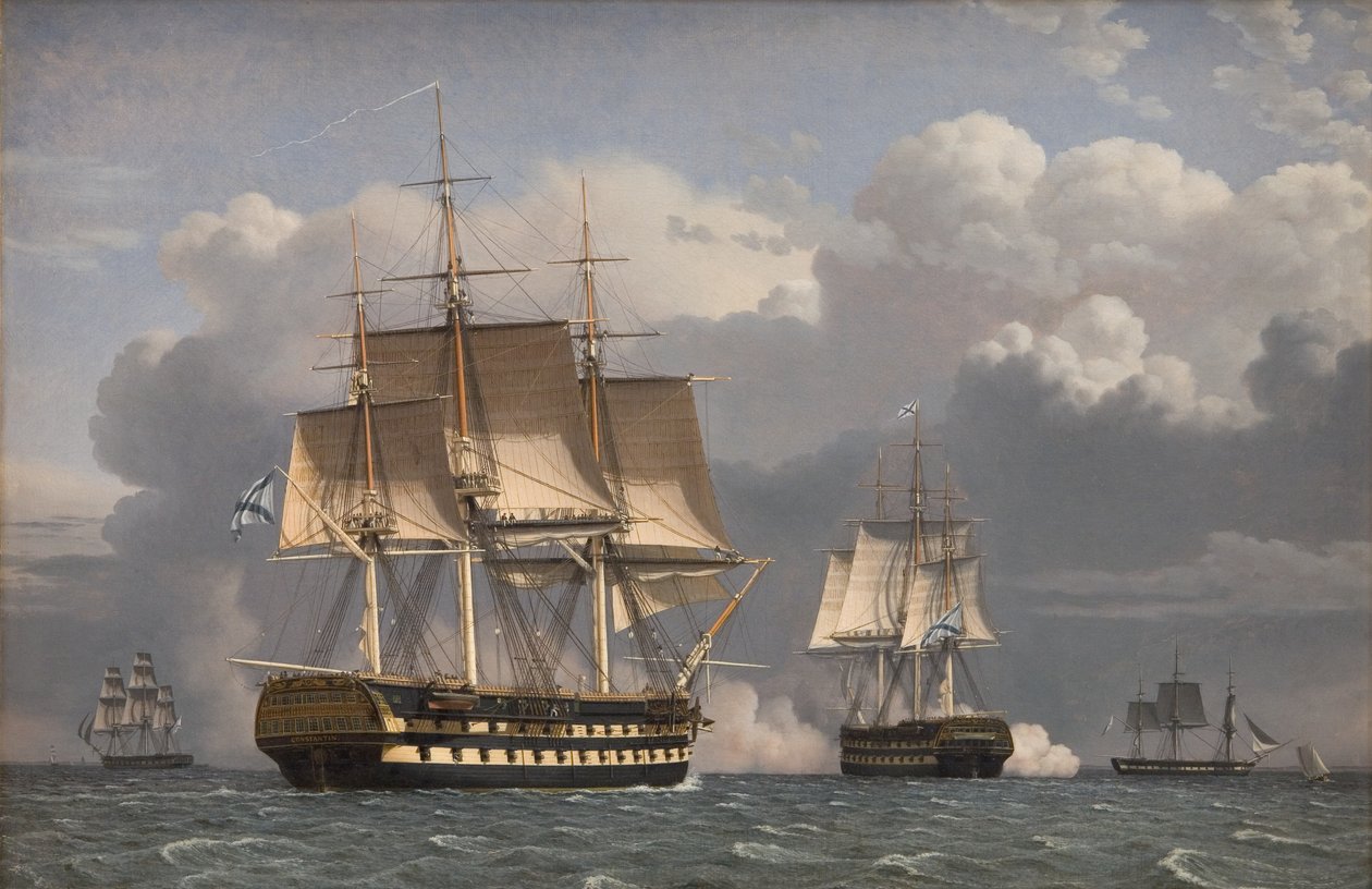 Kaksi venäläistä linja-alusta tervehtii tekijältä Christoffer Wilhelm Eckersberg