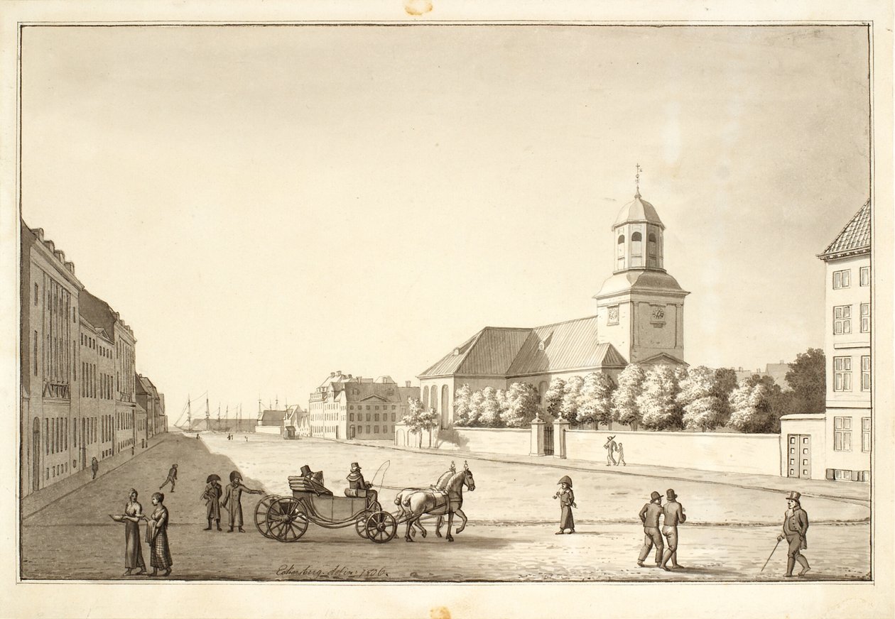Näkymä Sankt Annæ -aukiolle ja Garrisonin kirkkoon tekijältä Christoffer Wilhelm Eckersberg