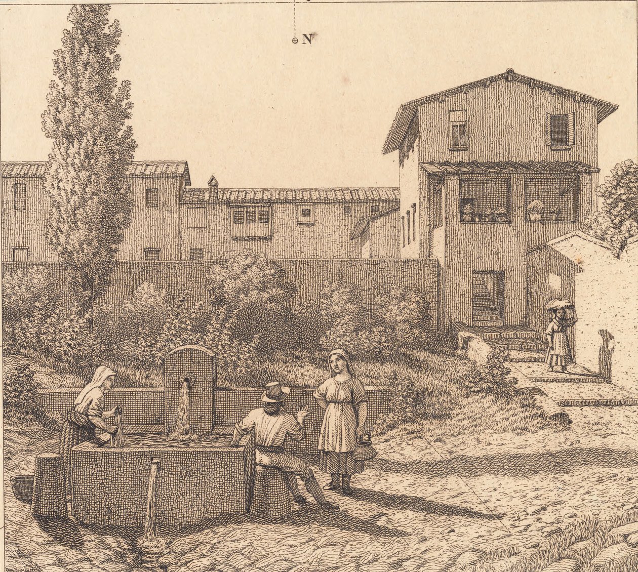 Näkymä italialaiseen kylään tekijältä Christoffer Wilhelm Eckersberg