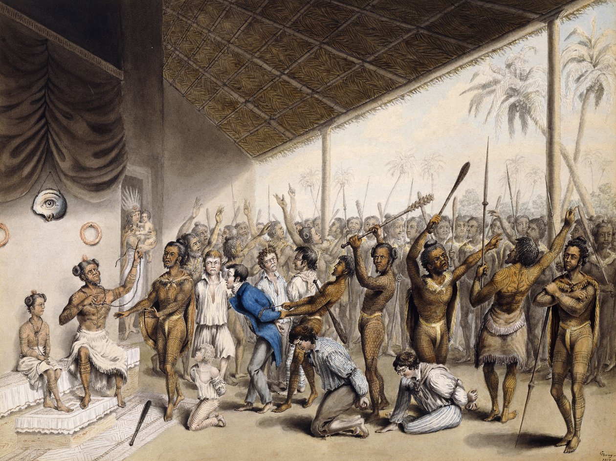 Alkuperäinen päällikkö, joka määräsi eurooppalaiset kuolemaan, 1817 tekijältä C. Bray