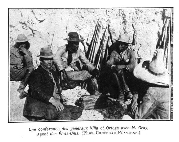 Kenraalien Villan (n.1877-1923) Ortegan ja Yhdysvaltain edustajan herra Grayn kokous tekijältä C. Chusseau Flaviens