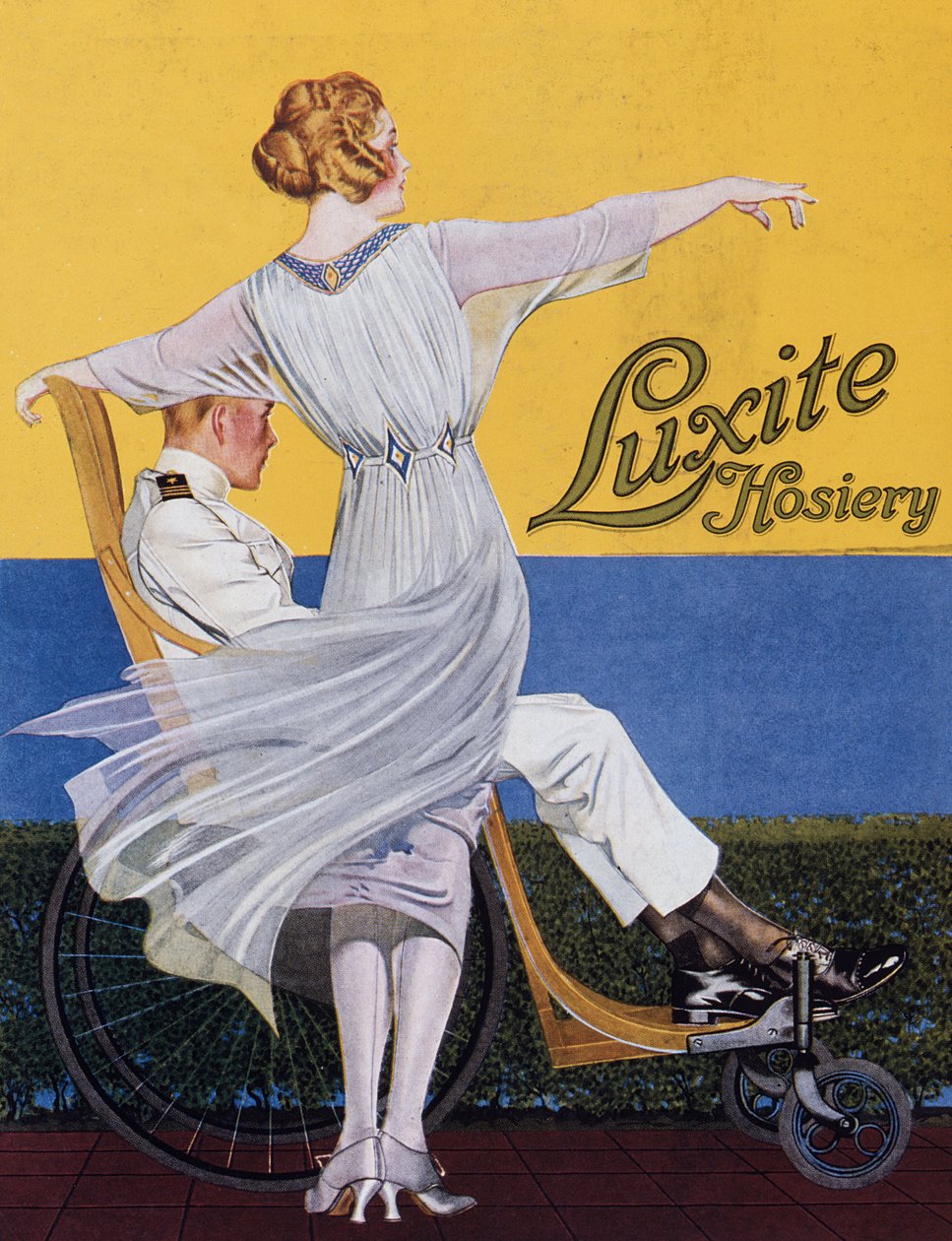 Mainos Luxite Hosierylle, Vogue-lehdestä, 1919 tekijältä C. Coles Phillips