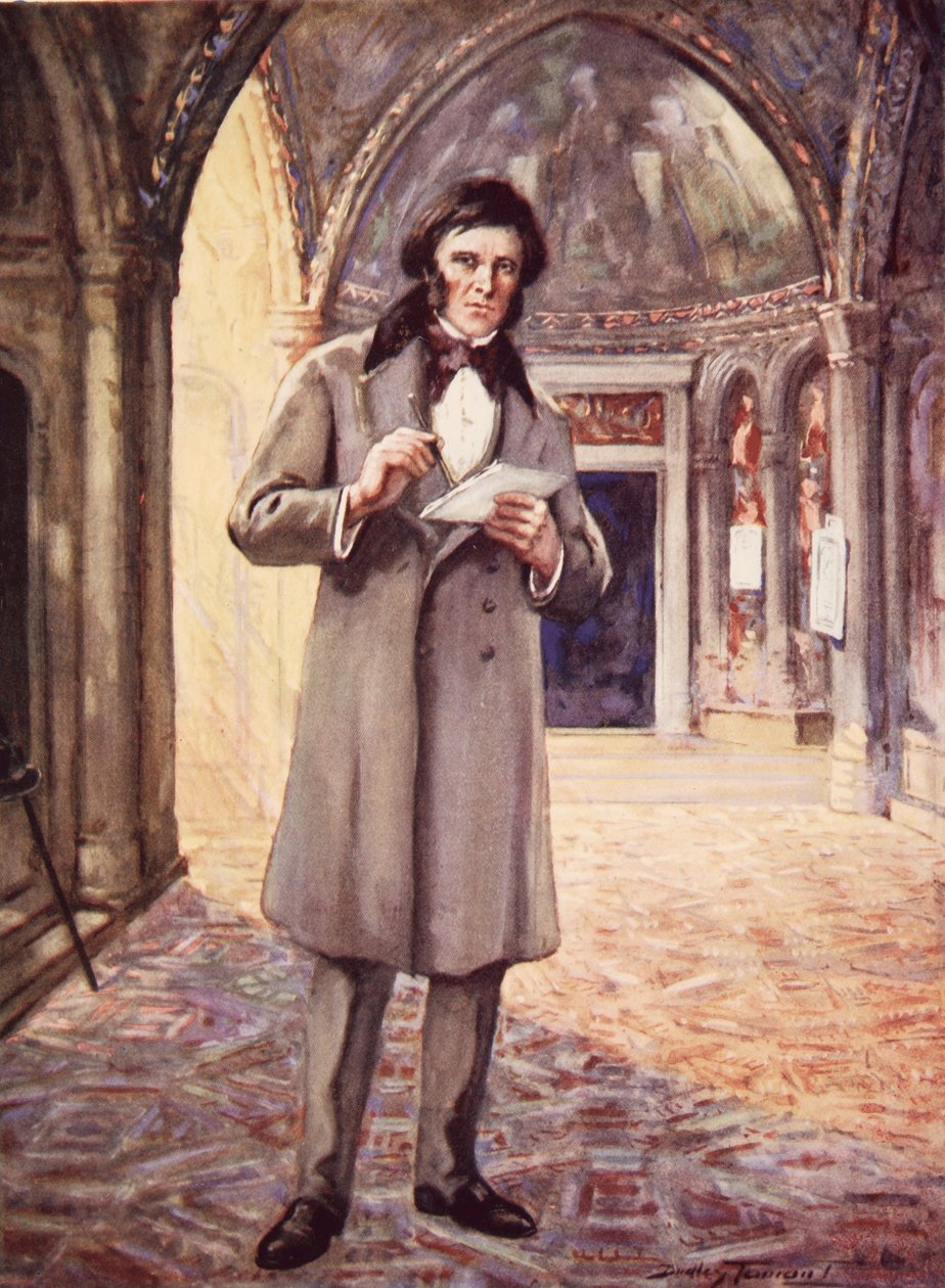 John Ruskin Venetsiassa (väri litho) tekijältä C. Dudley Tennant