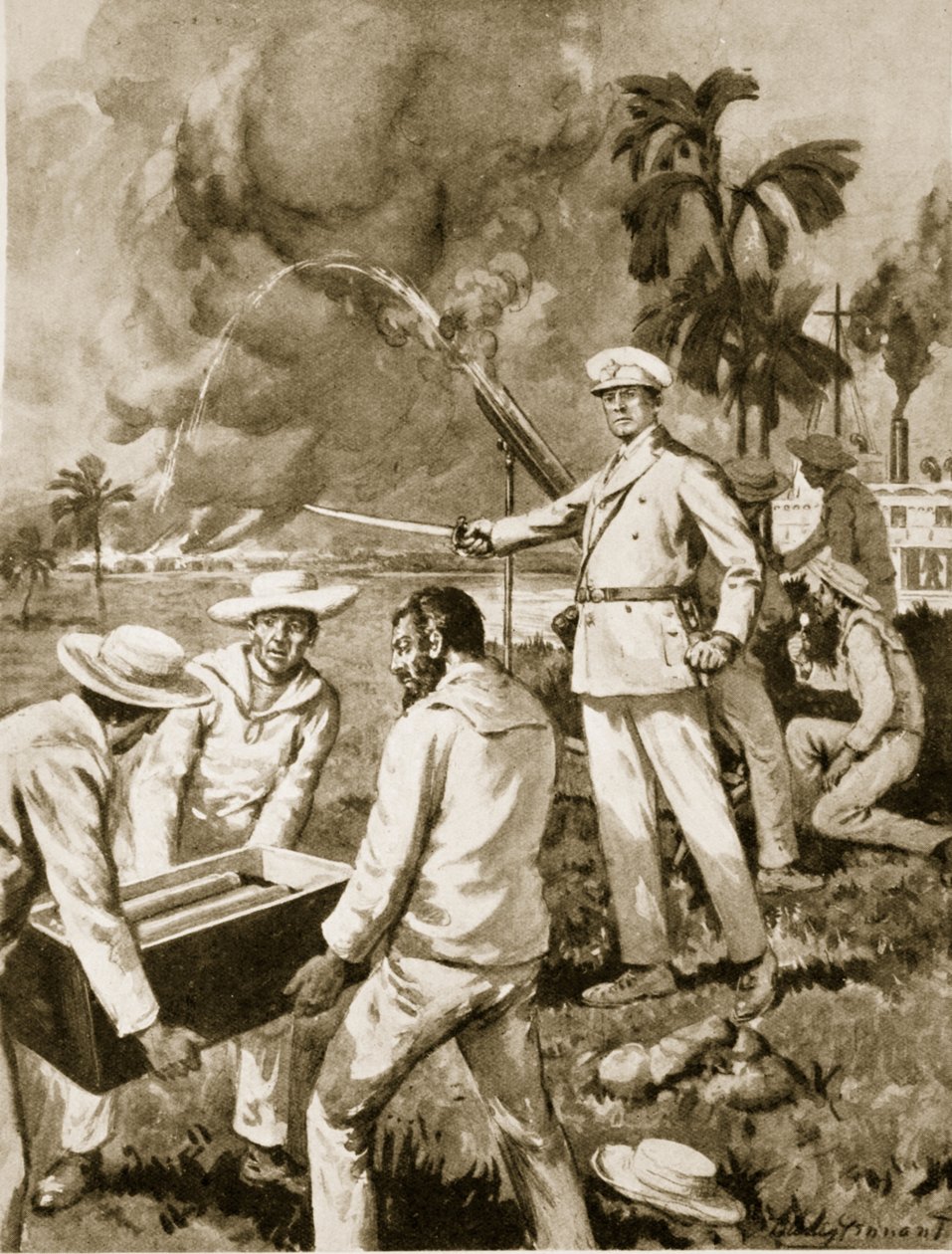 Rakettiyksikkö Atbarassa (litho) tekijältä C. Dudley Tennant