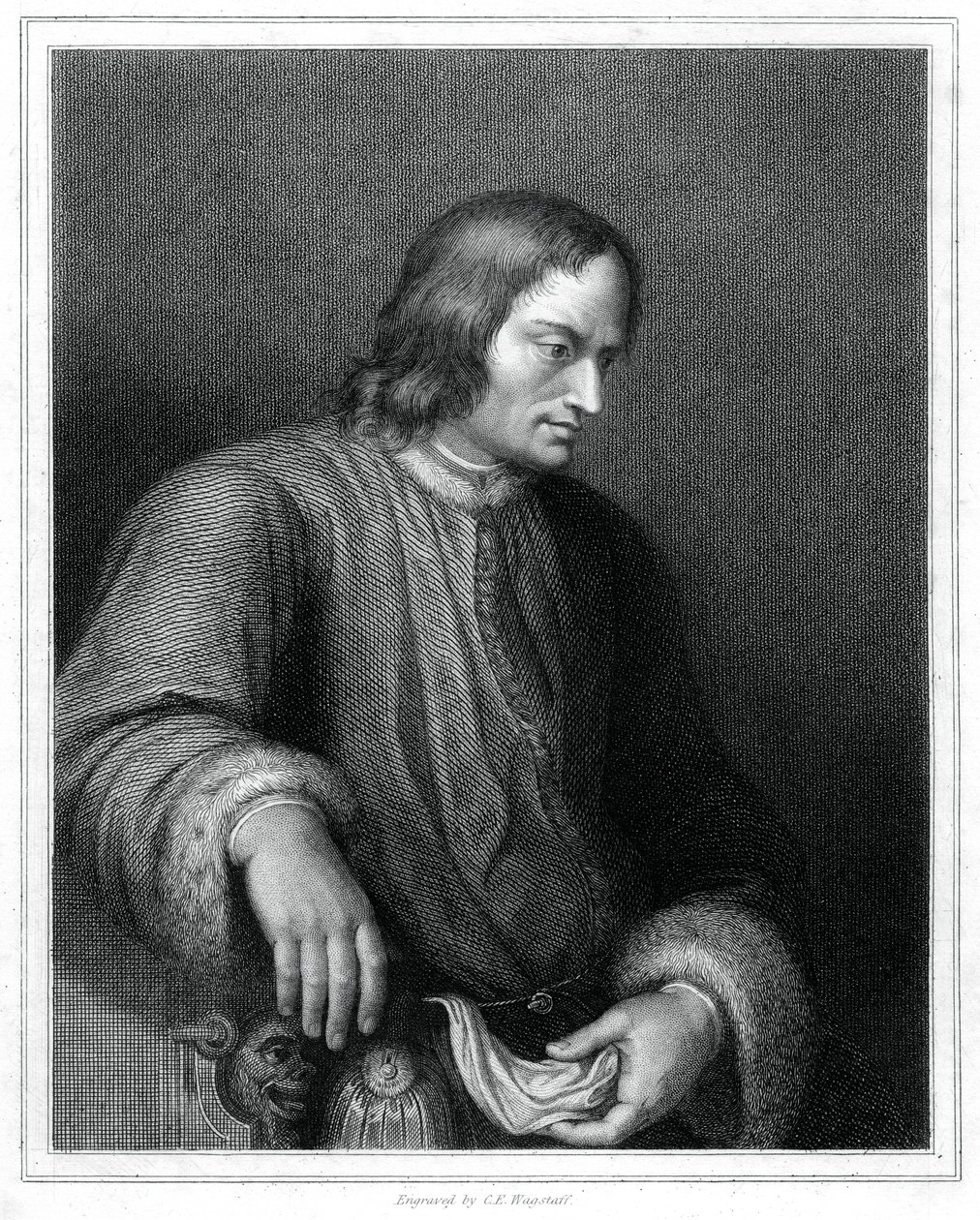 Lorenzo de Medici, italialainen valtiomies ja Firenzen tasavallan hallitsija, 1833. tekijältä C. E. Wagstaff
