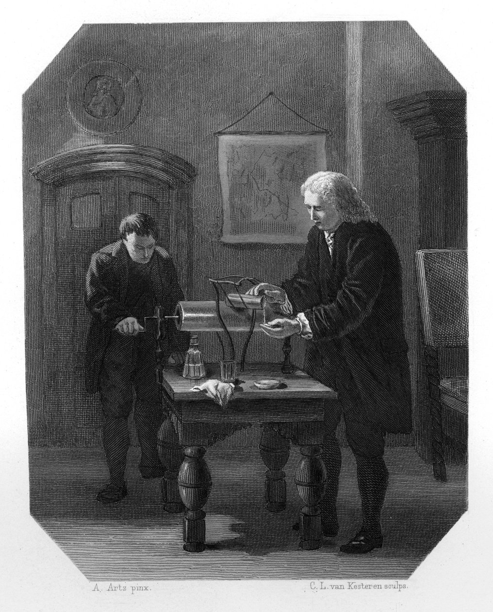 Pieter van Musschenbroek ja Andreas Cunaeus, hollantilaiset tiedemiehet, v. 1870 tekijältä Domenico del Barbiere