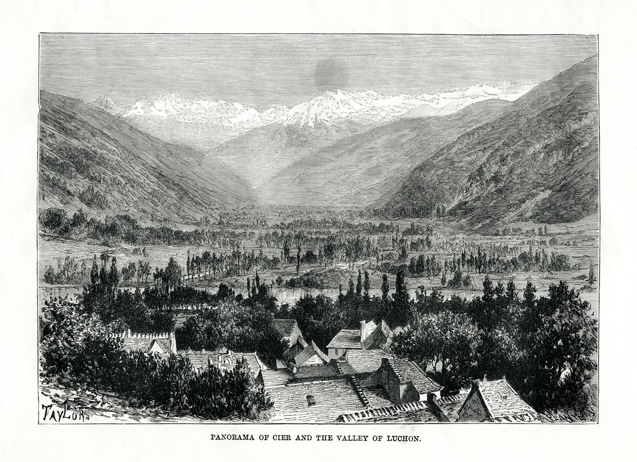 Cier ja Bagneres-de-Luchonin laakso, Ranska, n. 1879. tekijältä C. Laplante