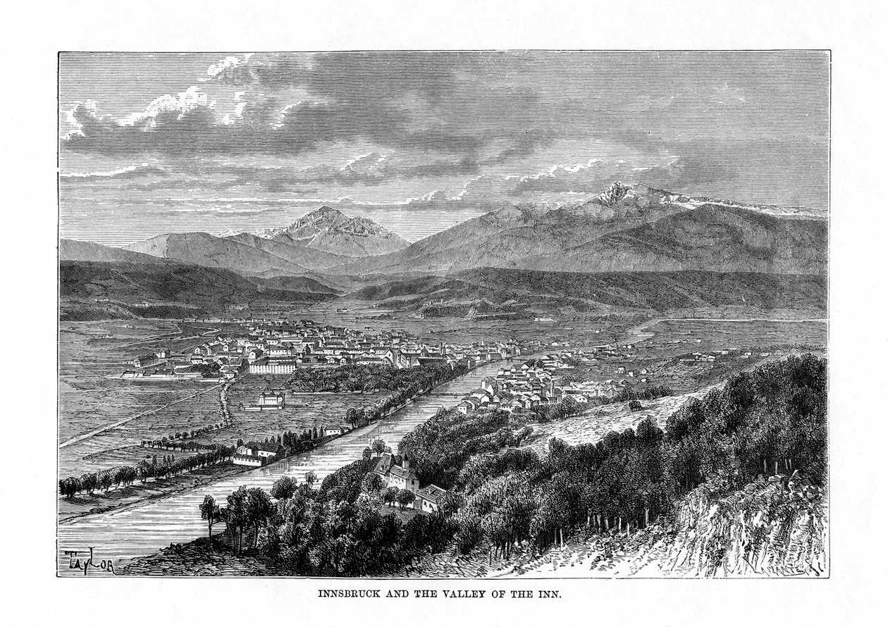 Innsbruck ja joen laakso Inn, Itävalta, 1879 tekijältä C. Laplante