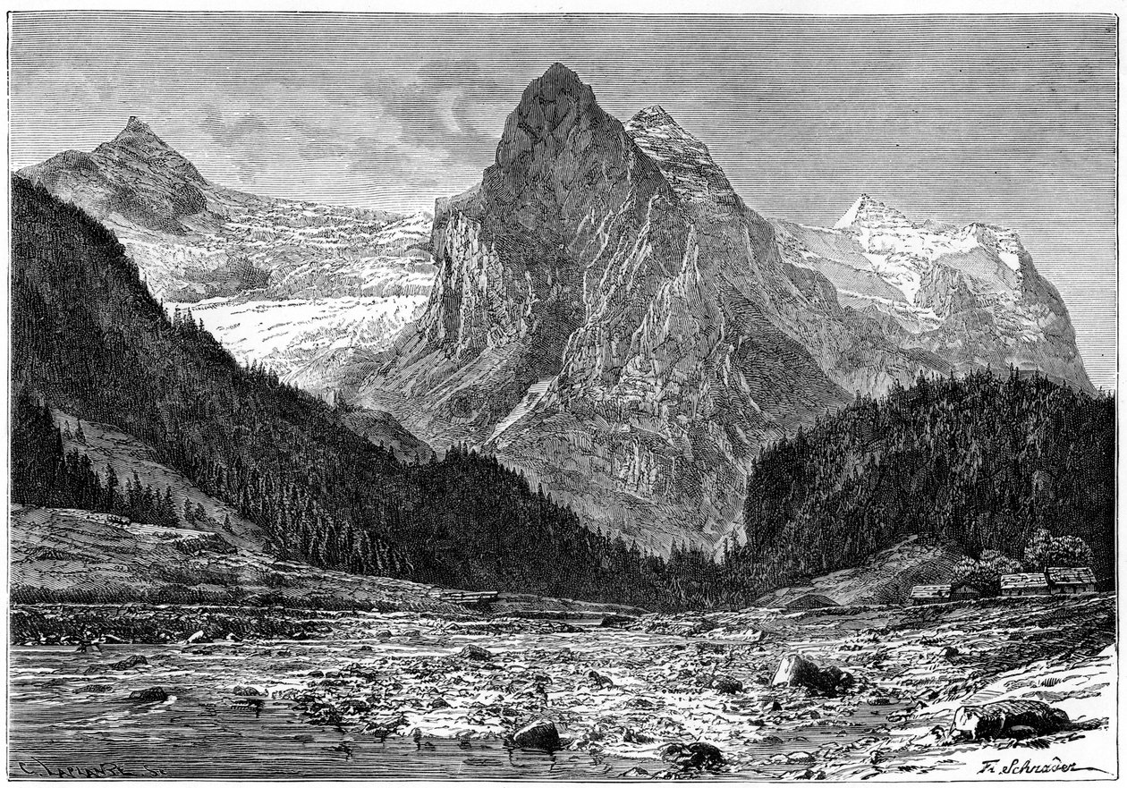 Wellhorn ja Rosenlauin jäätikkö, Sveitsi, 1800-luku. tekijältä C. Laplante