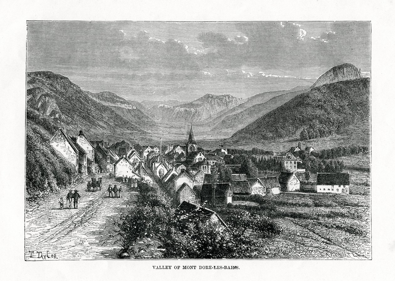 Mont-Dore-les-Bainsin laakso, Ranska, 1800-luku tekijältä C. Laplante