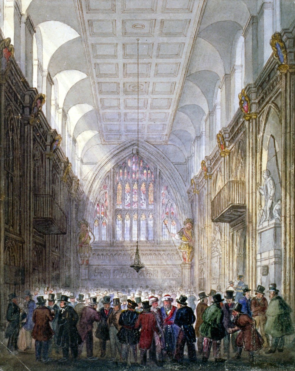 Guildhallin sisustus, Lontoon kaupunki, 1838. tekijältä C Matthews