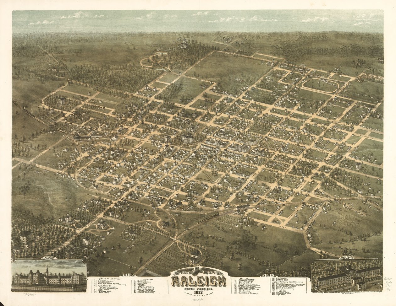 Lintuperspektiivistä Raleighin kaupunkiin Pohjois-Carolinassa 1872. tekijältä C. N. Drie