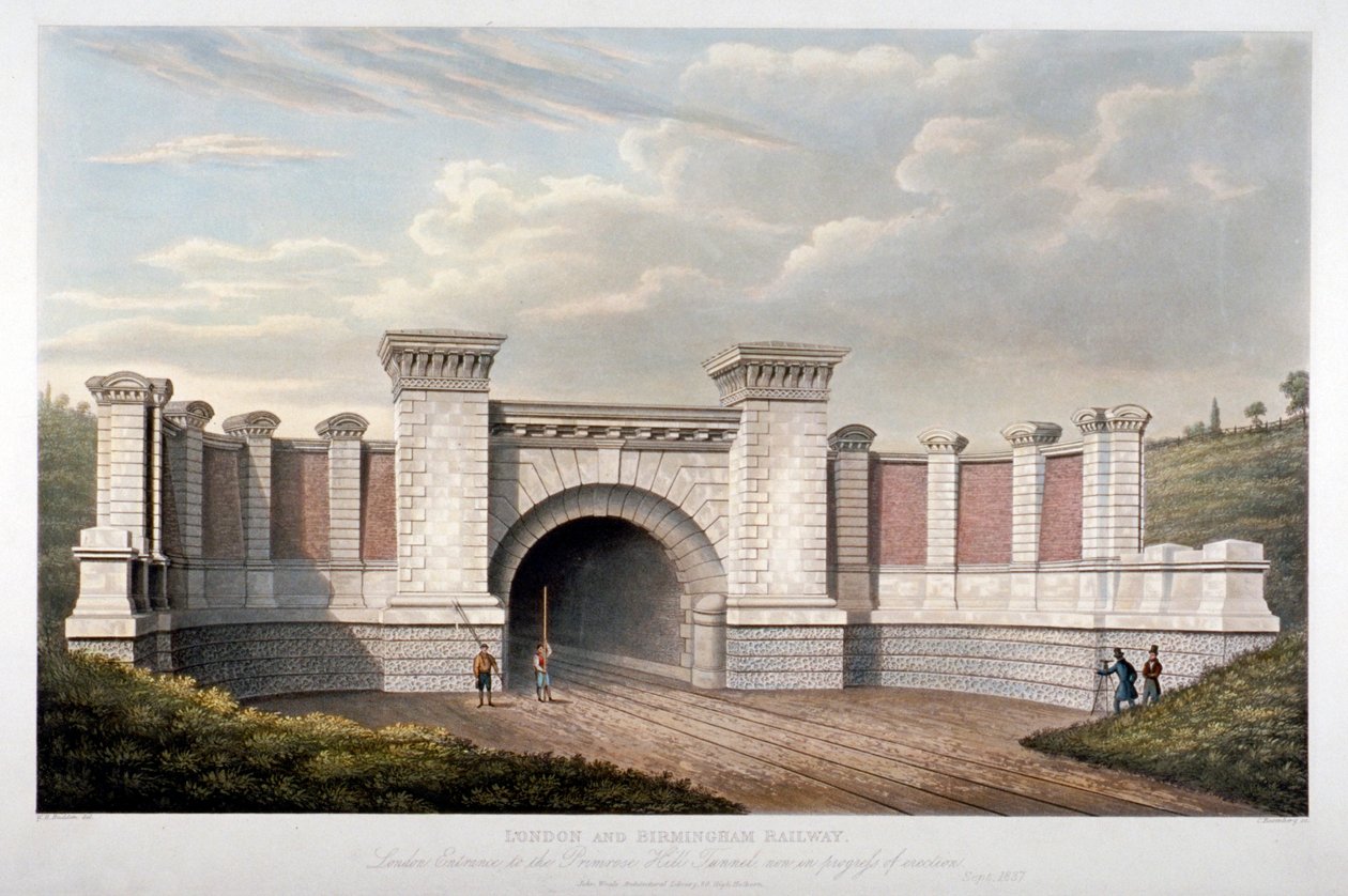 Lontoon ja Birminghamin rautatien Primrose Hill -tunneli, 1837 tekijältä C Rosenberg