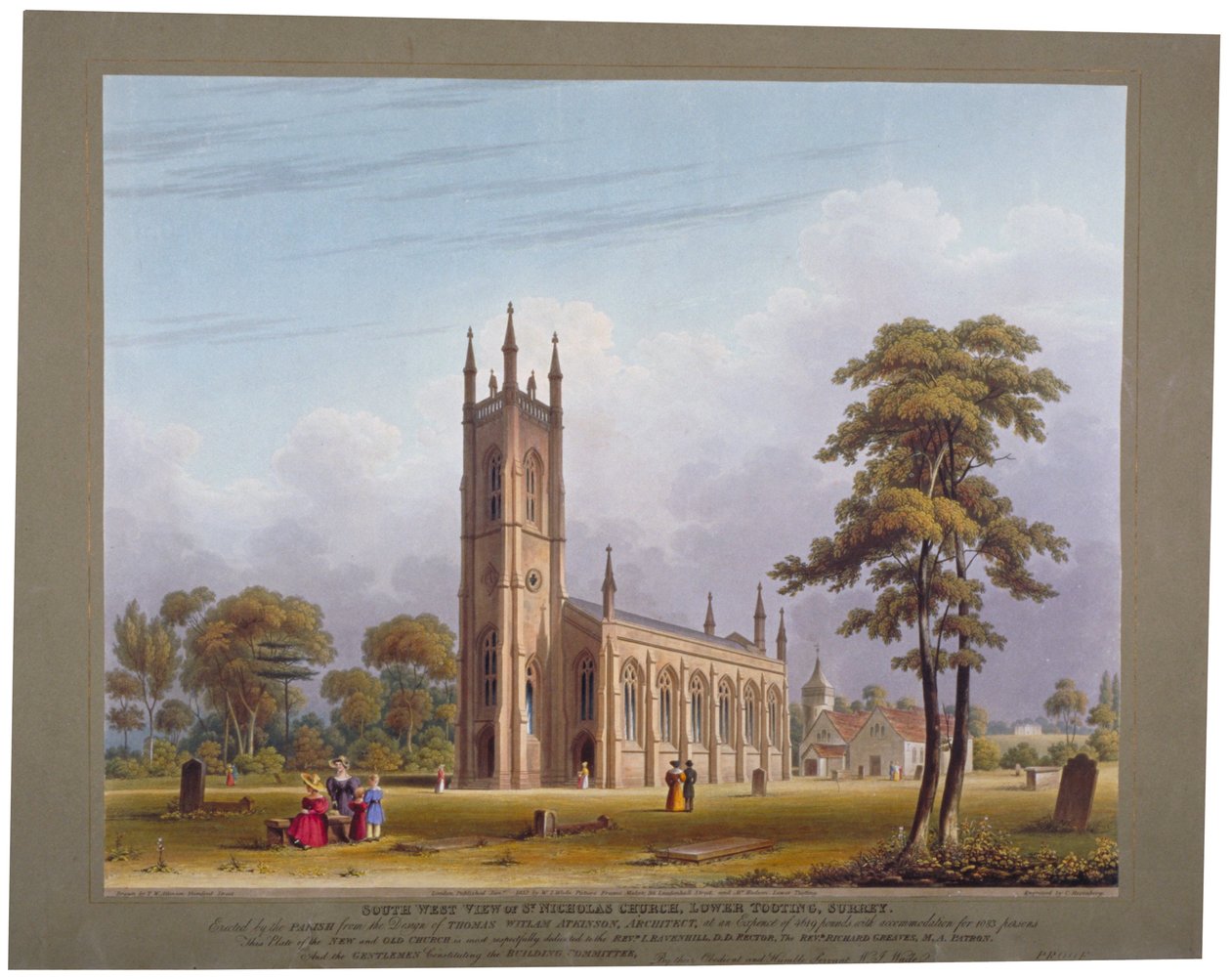 Lounaisnäkymä St Nicholas -kirkolle, Tooting, Lontoo, 1832. tekijältä C Rosenberg