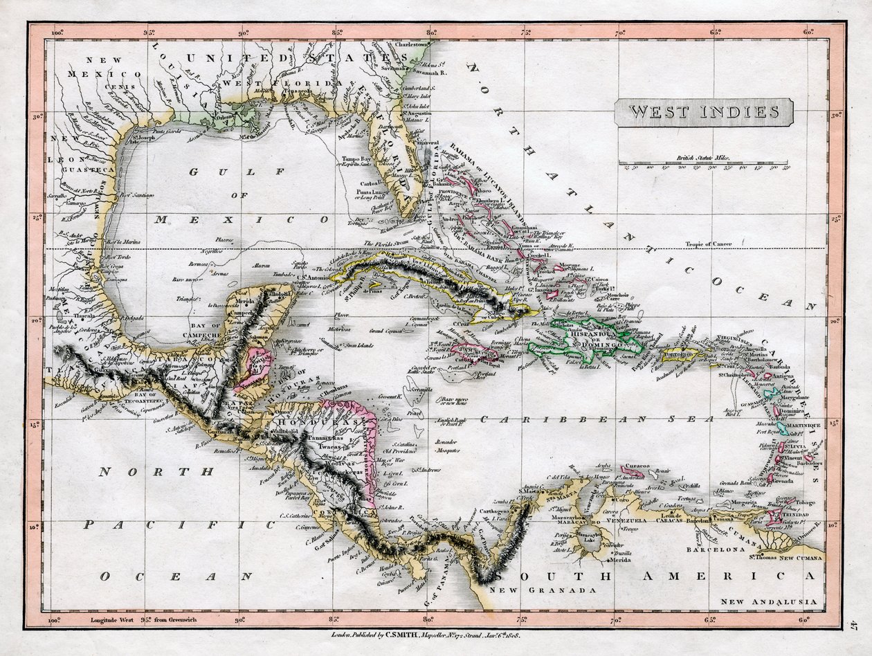 Länsi-Intian kartta, 1808. tekijältä C Smith