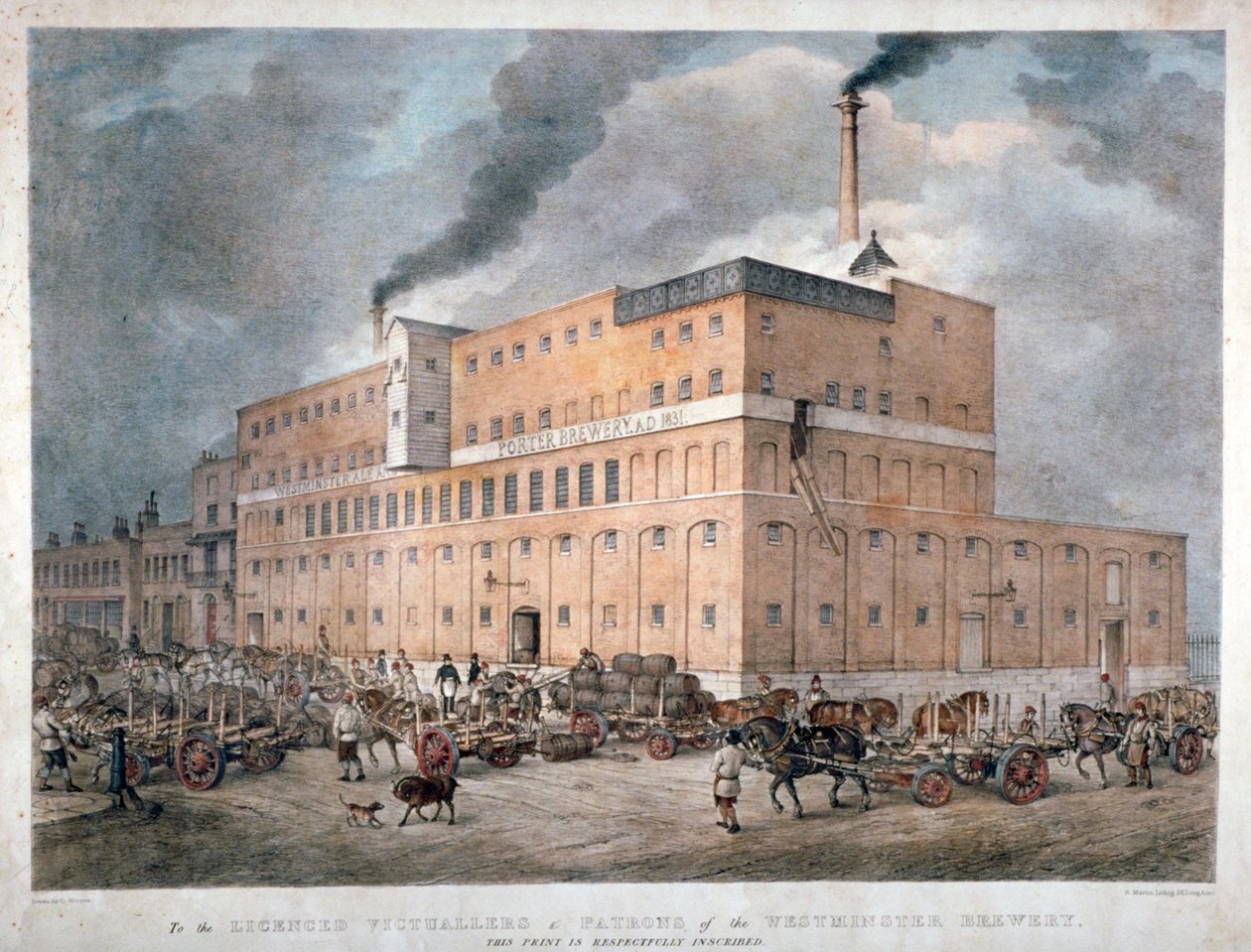 Westminster Ale ja Porter Brewery Horseferry Roadilla, Lontoossa, c1840. tekijältä C Warren