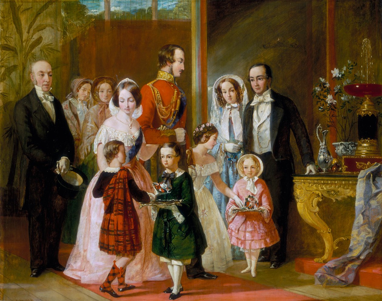 "Thomas Younghusband ja hänen perheensä tapaavat kuningatar Victorian ja hänen perheensä Crystal Palacessa", n. 1854. tekijältä C Wells