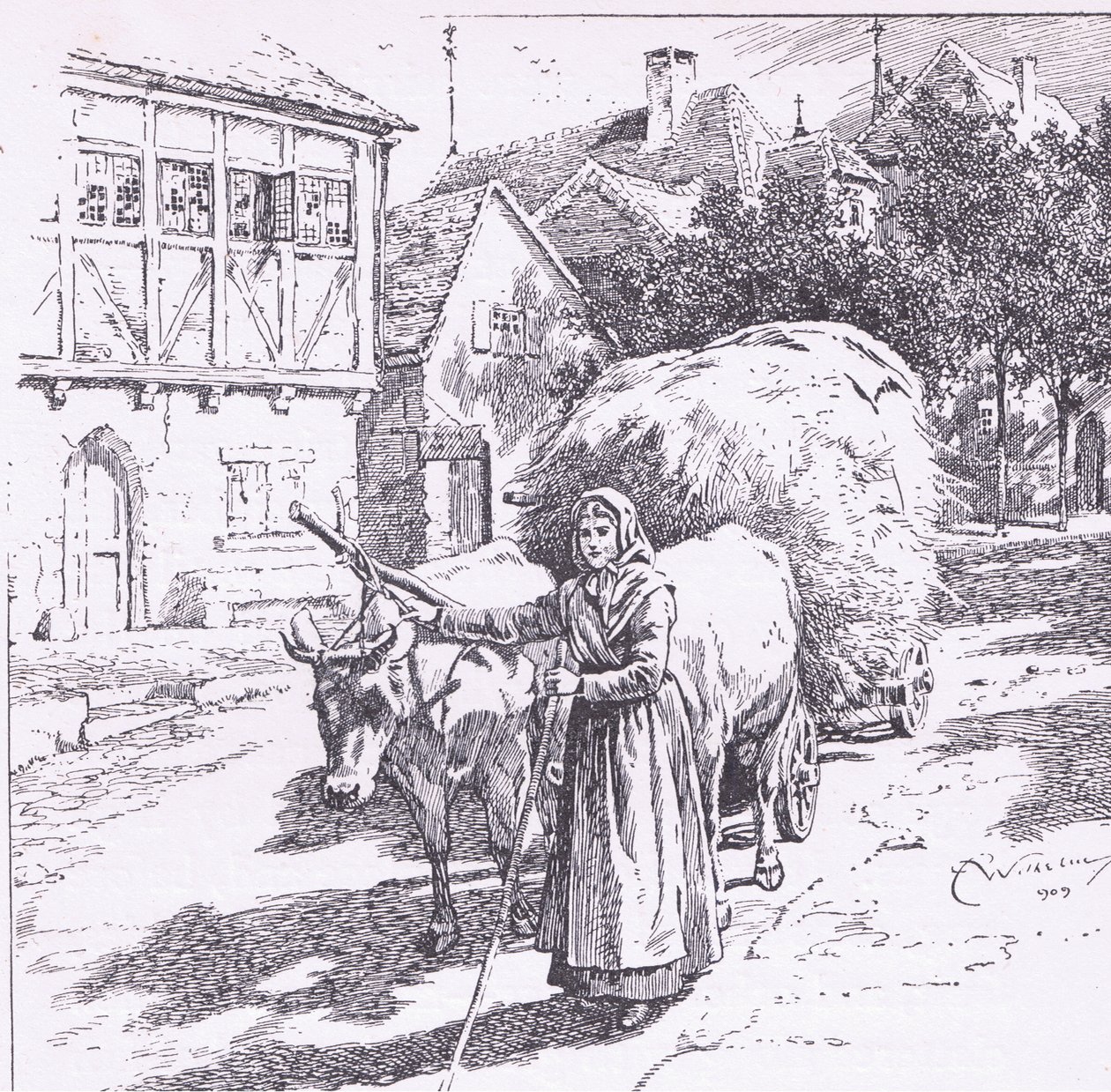 Härkien vetämät kärryt jyrisivät hiljaisilla kaduilla , The Child of the Air -pub.by Duckworth tekijältä C. Wilhelm
