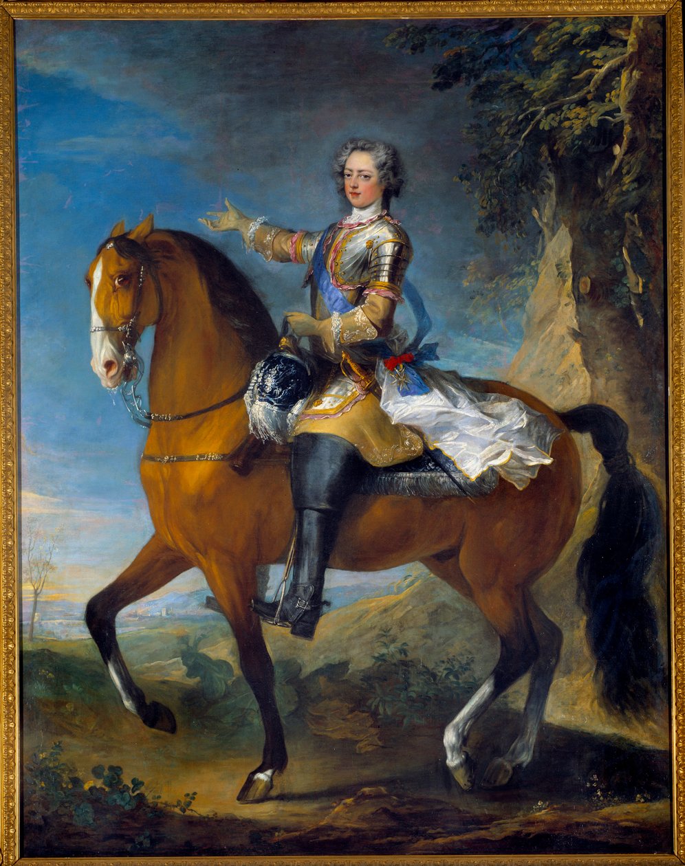 Ranskan kuninkaan Ludvig XV:n (1710-1774) ratsastusmuotokuva 13-vuotiaana vuonna 1723. Jean Baptiste Van Loon (1684 - 1745) ja Charles Parrocelin (1688-1752) maalaus tekijältä C. and Van Loo J. B. Parrocel